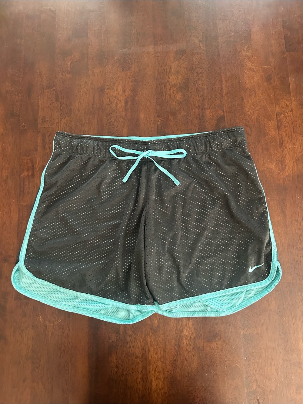Nike Black Athletic Shorts with Teal Trim and Drawstring